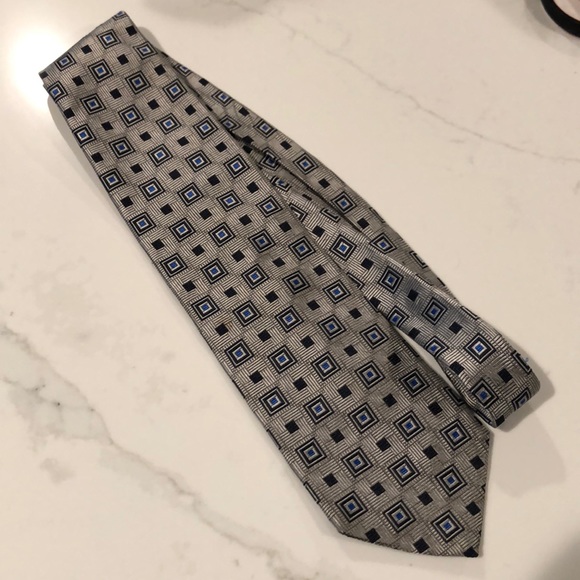 Jos. A. Bank Silver with Black & Blue Squares Tie - Picture 3 of 4